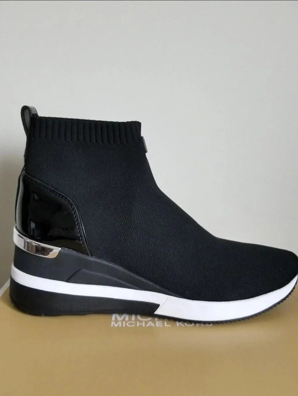 Michael Kors Black Knit Sock Sneakers with White Sole